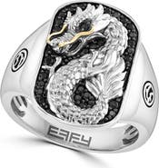 EFFY Sterling Silver & 14K Gold Pave Black Sapphire Dragon Ring