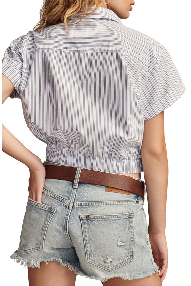 Twist Front Crop Button-Up Shirt, Alternate, color, BLUE MULTI STRIPE
