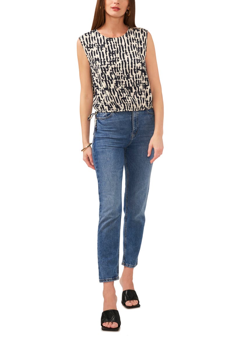 Abstract Print Crêpe de Chine Bubble Top, Alternate, color, CLASSIC NAVY
