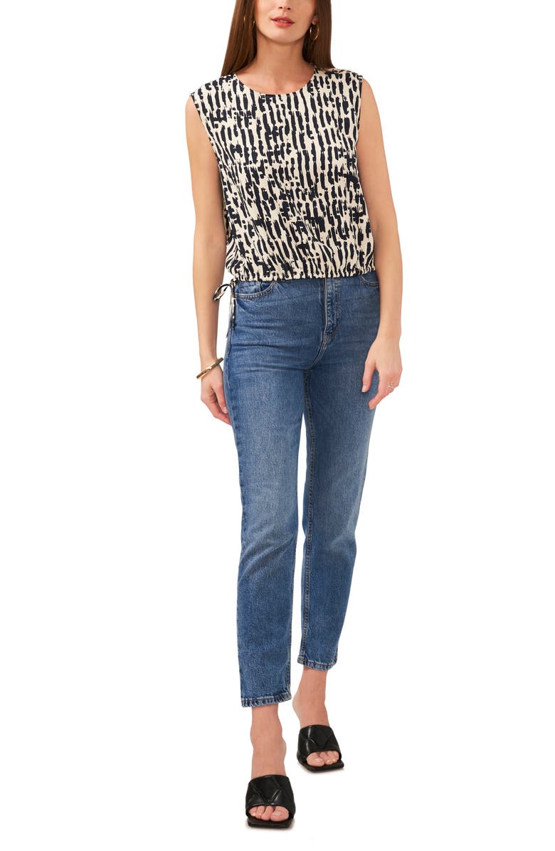 Vince Camuto Abstract Print Crêpe de Chine Bubble Top, Alternate, color, Classic Navy