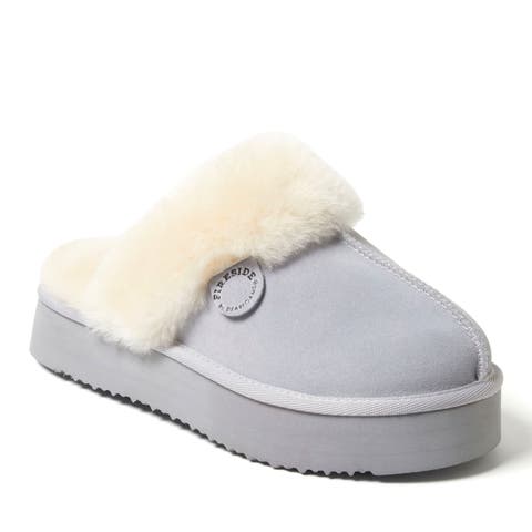 Fireside Melton Genuine Shearling Platform Scuff Slipper (Women)