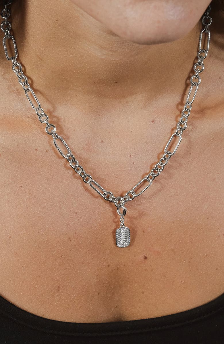 Sterling Forever Pavé Cubic Zirconia Dog Tag Enhancer, Alternate, color, 