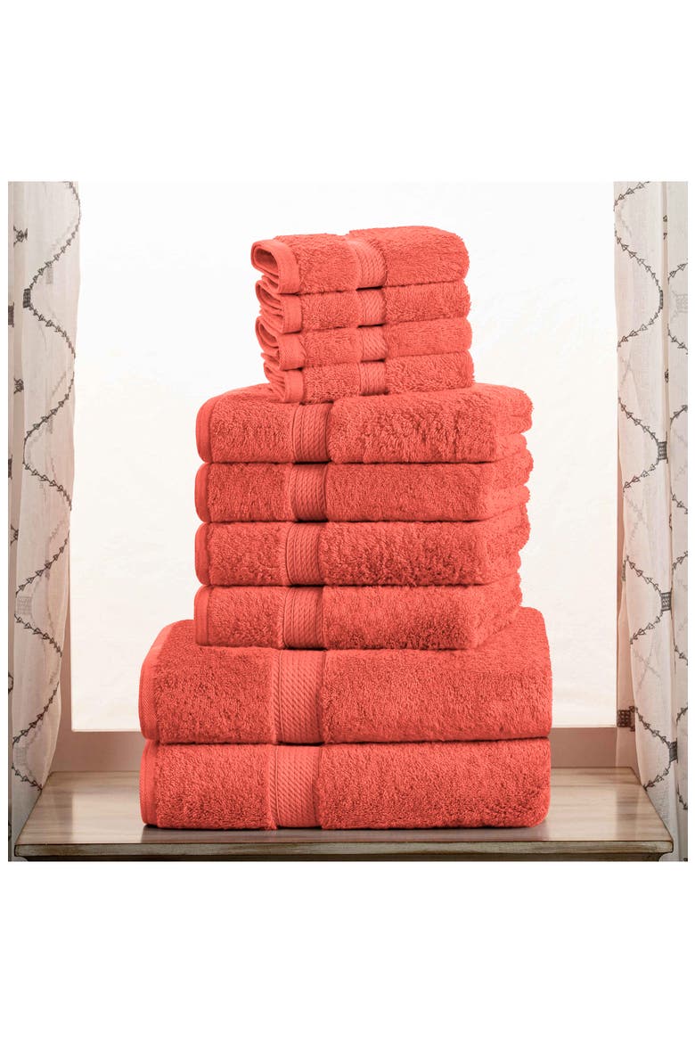 Egyptian Cotton 10-Piece Towel Set, Alternate, color, CORAL