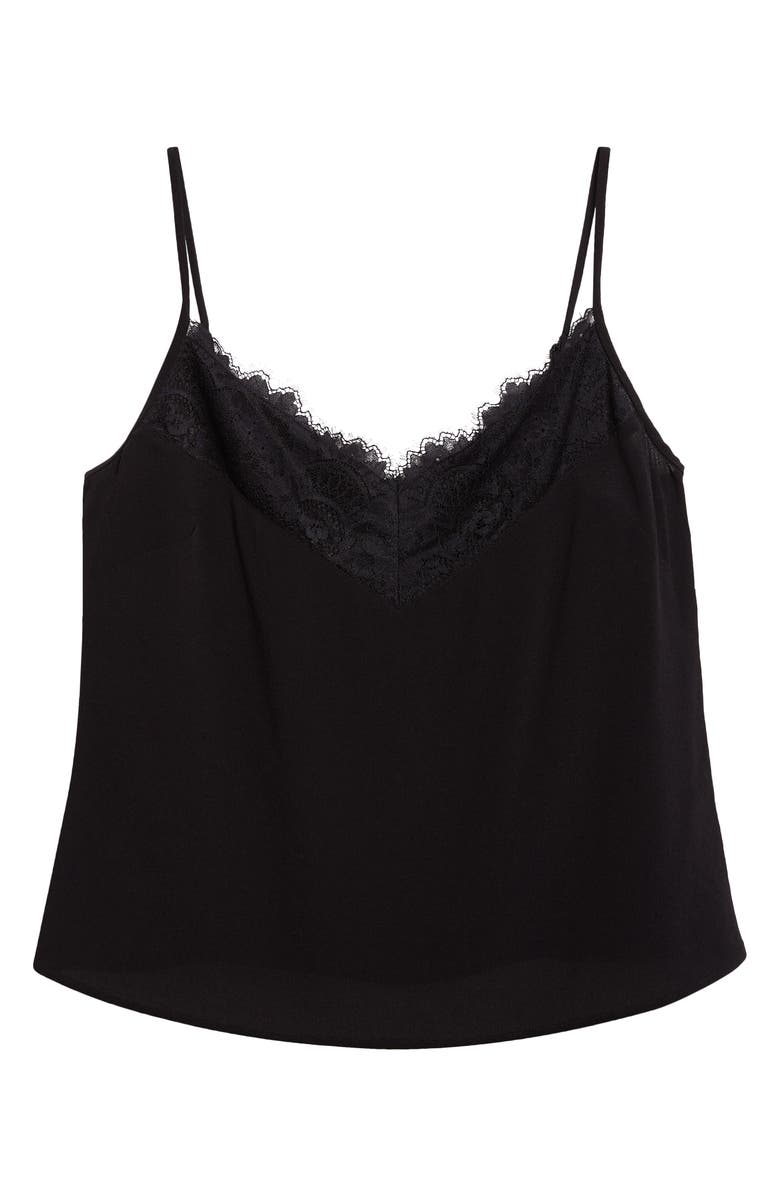 ST. JOHN Lace Trim Silk Crepe Camisole, Alternate, color, Black