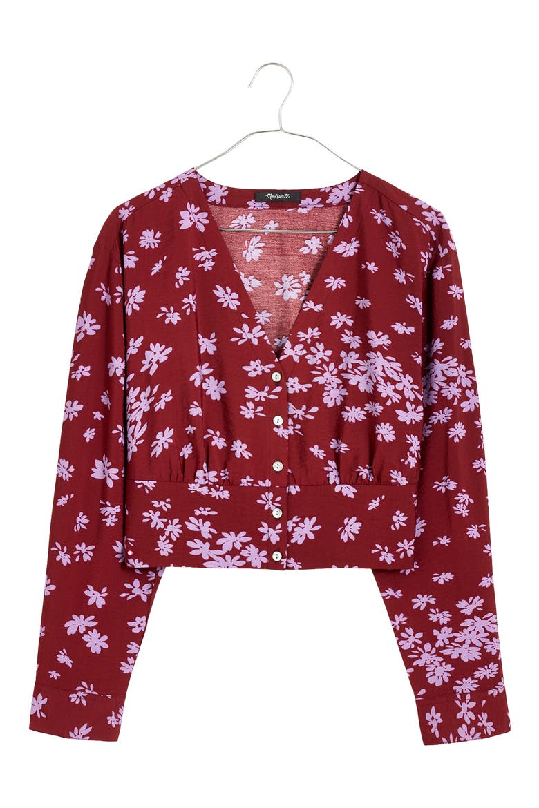 V-Neck Button-Front Shirt, Alternate, color, CABERNET