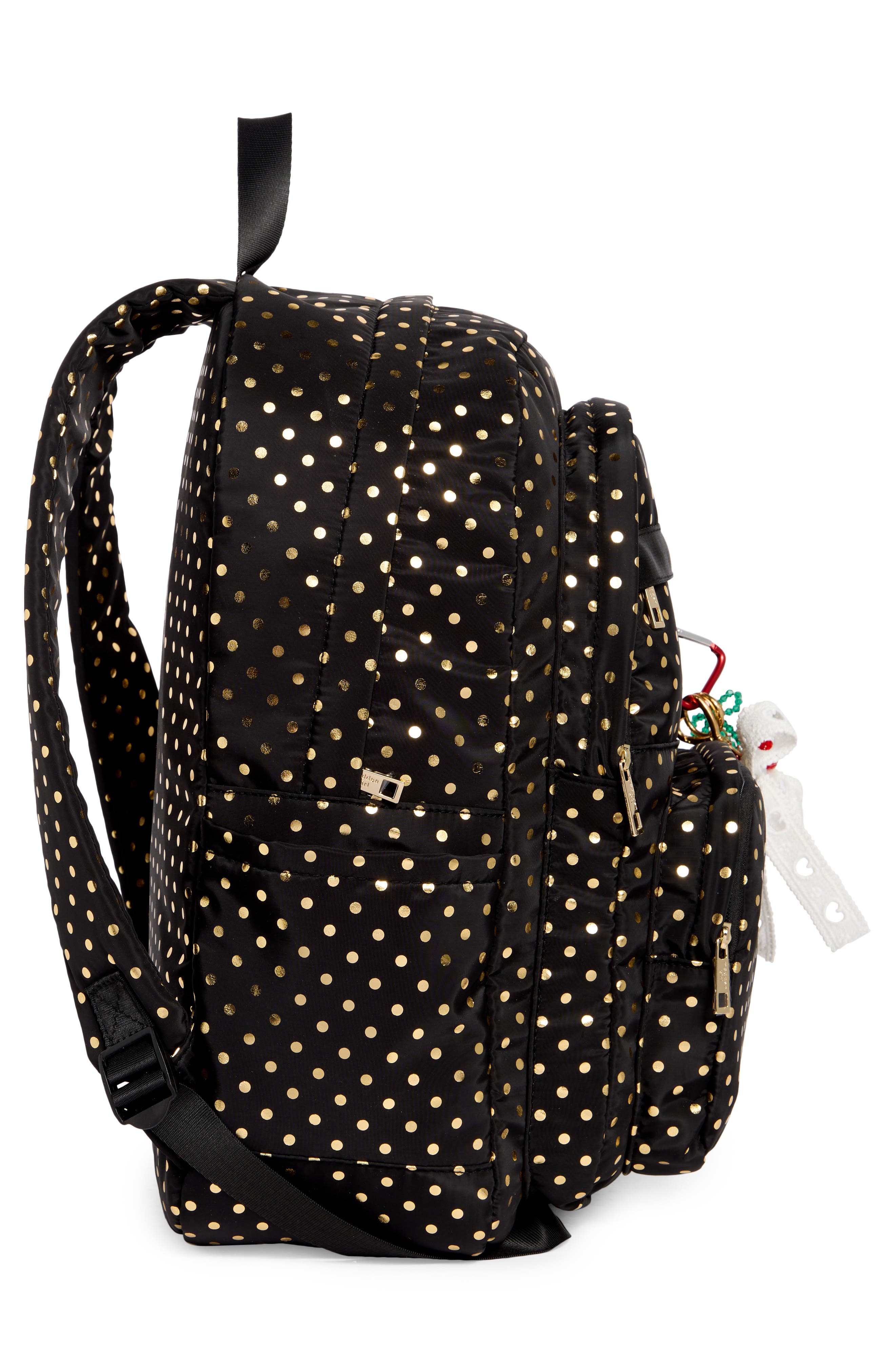 Polka Dot Nylon Dome Backpack, Alternate, color, GOLD FOIL POLKA DOT