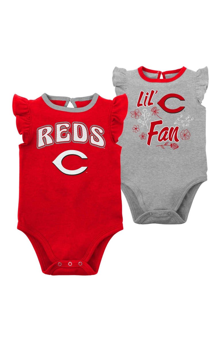 Outerstuff Girls Newborn & Infant Red/Heather Gray Cincinnati Reds Little Fan Two-Pack Bodysuit Set, Main, color, Red