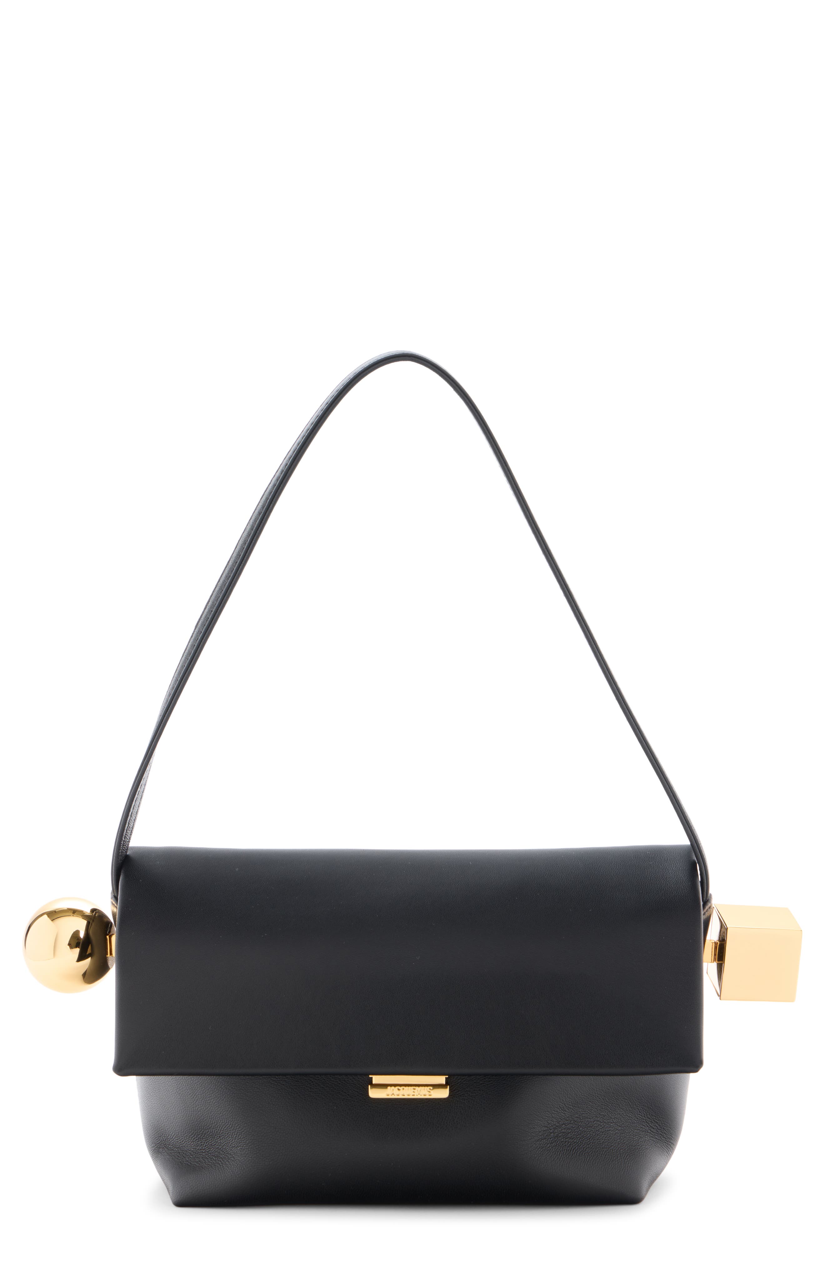 Jacquemus Le Rond Carré Leather Shoulder Bag, Main, color, Black 990