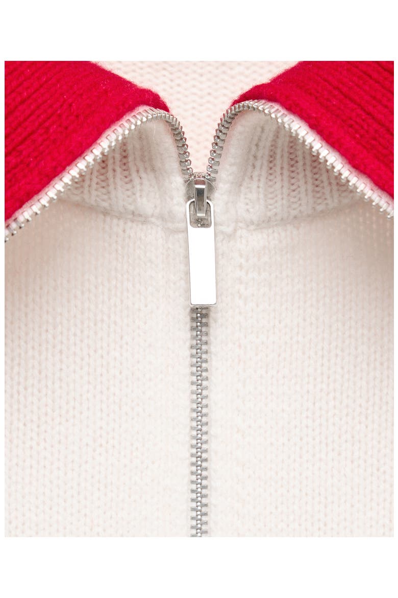 Half-Zip Contrast Collar Wool & Cashmere Sweater, Alternate, color, OFF WHITE
