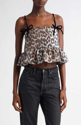 Ganni Leopard Textured Jacquard Peplum Camisole