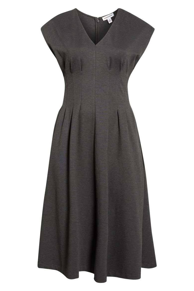 Seamed Ponte V-Neck Dress, Alternate, color, GREY DARK HEATHER