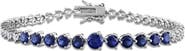 DELMAR Sterling Silver Lab Grown Blue & White Sapphire Tennis Bracelet