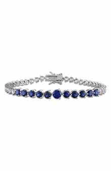 DELMAR Sterling Silver Lab Grown Blue & White Sapphire Tennis Bracelet