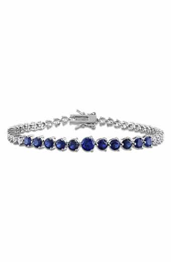 Sterling Silver Lab Grown Blue & White Sapphire Tennis Bracelet