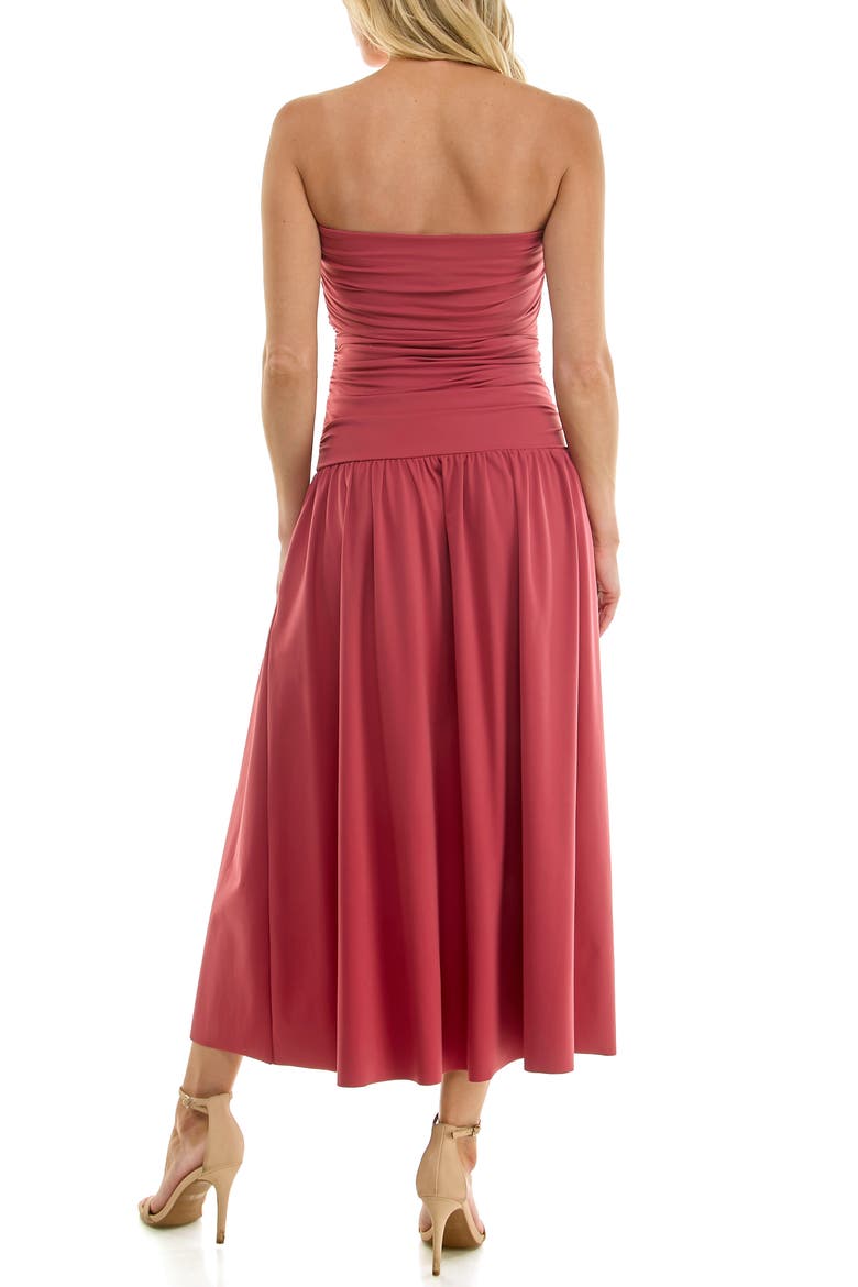 Ruched Bodice Strapless Dress, Alternate, color, BERRY