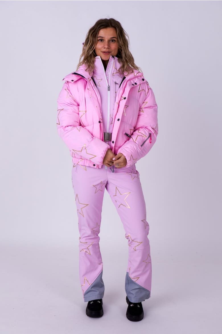 Chic Puffer Jacket - Gold Stars, Alternate, color, Pink with Gold Stars