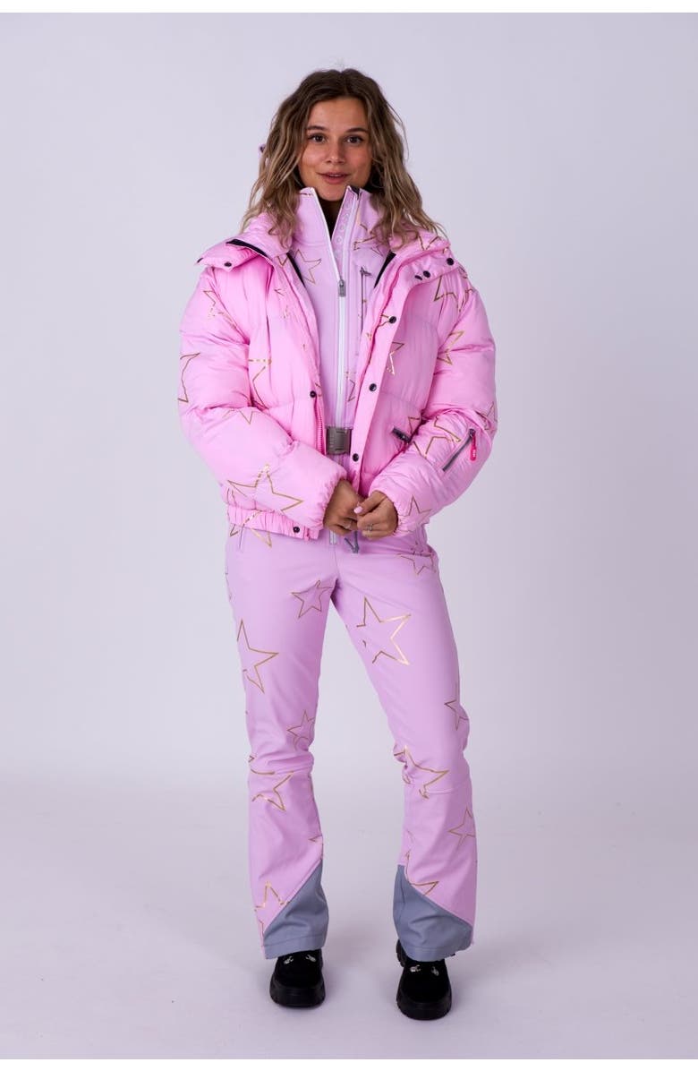 OOSC Chic Puffer Jacket - Gold Stars, Alternate, color, Pink With Gold Stars