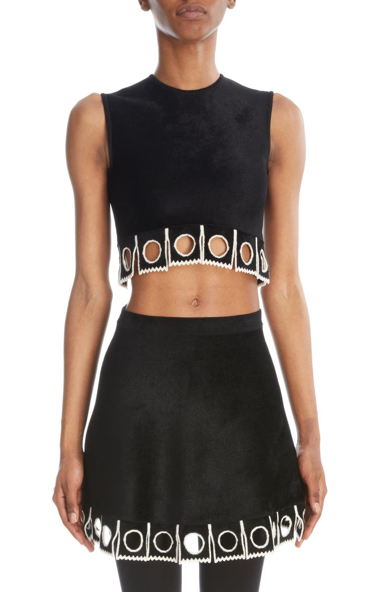 Alaïa Circle Trim Sleeveless Crop Sweater, Main, color, 
