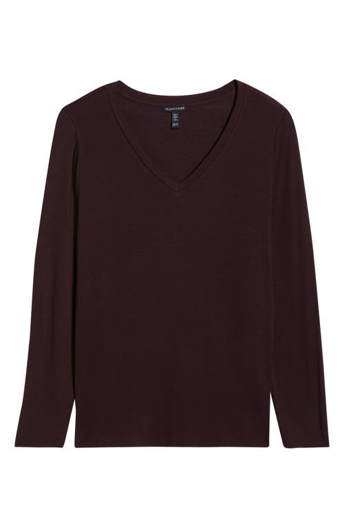 Eileen Fisher V-neck Long Sleeve T-shirt In Burgundy