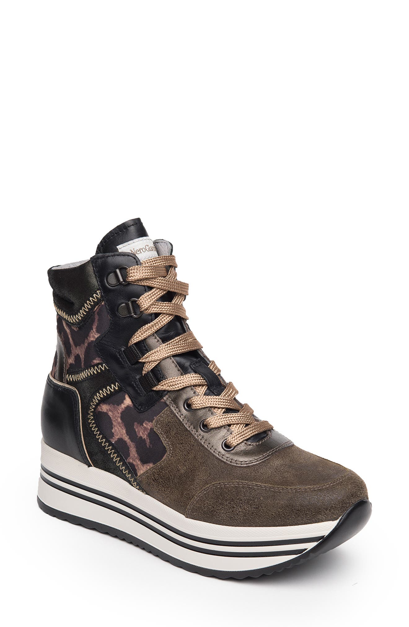 NeroGiardini Leopard Print Platform High Top Sneaker, Main, color, 