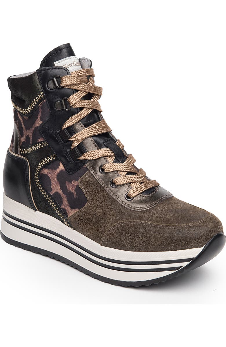 NeroGiardini Leopard Print Platform High Top Sneaker, Main, color,