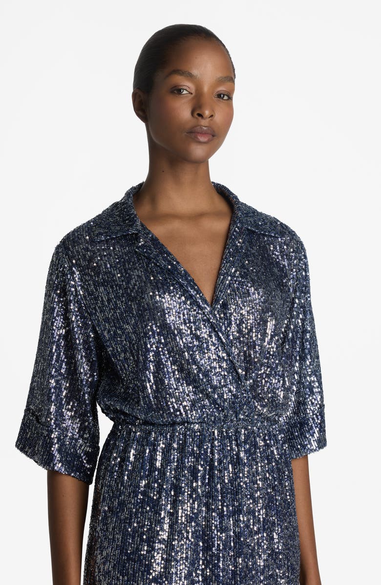 ST. JOHN Sequin Fluid Midi Shirtdress, Alternate, color,