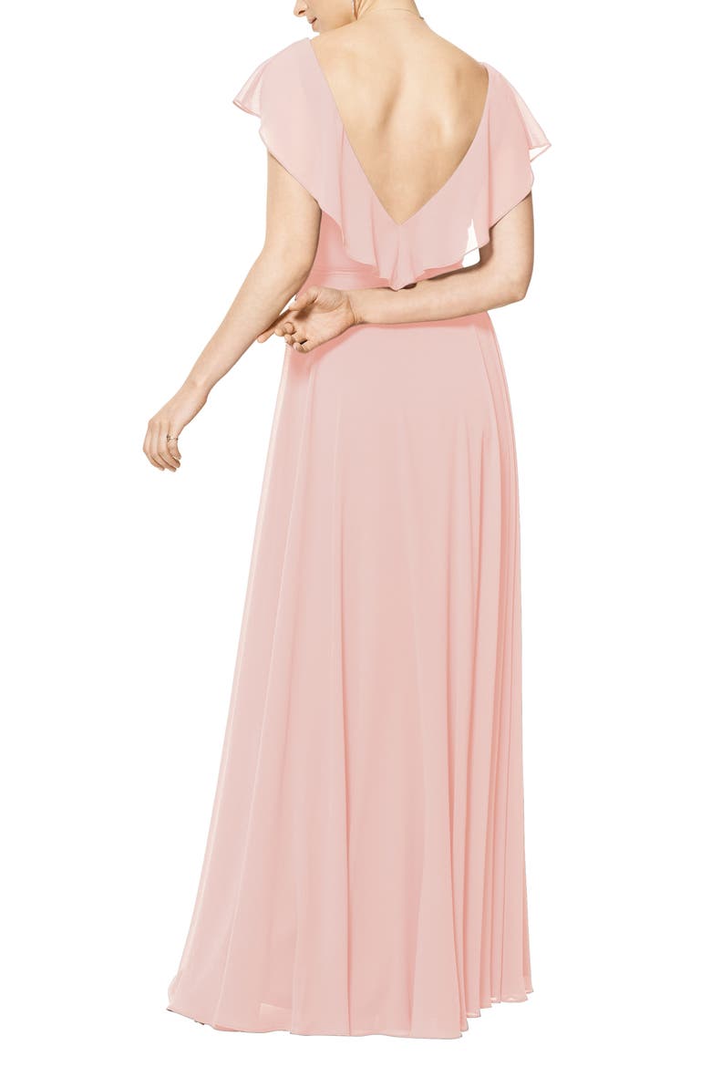 Ruffle V-Neck Wrap Gown, Alternate, color, FROST ROSE