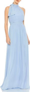 Ieena for Mac Duggal A Line Chiffon Halter Neck Evening Gown