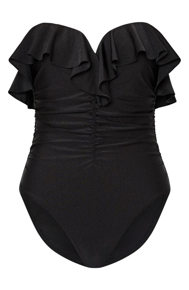 Milly Glossy Strapless Ruffle One-Piece Swimsuit, Alternate, color,