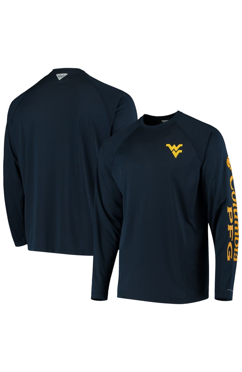 Columbia Men's Columbia Navy West Virginia Mountaineers Terminal Tackle Omni-Shade Raglan Long Sleeve T-Shirt, Main, color, Navy