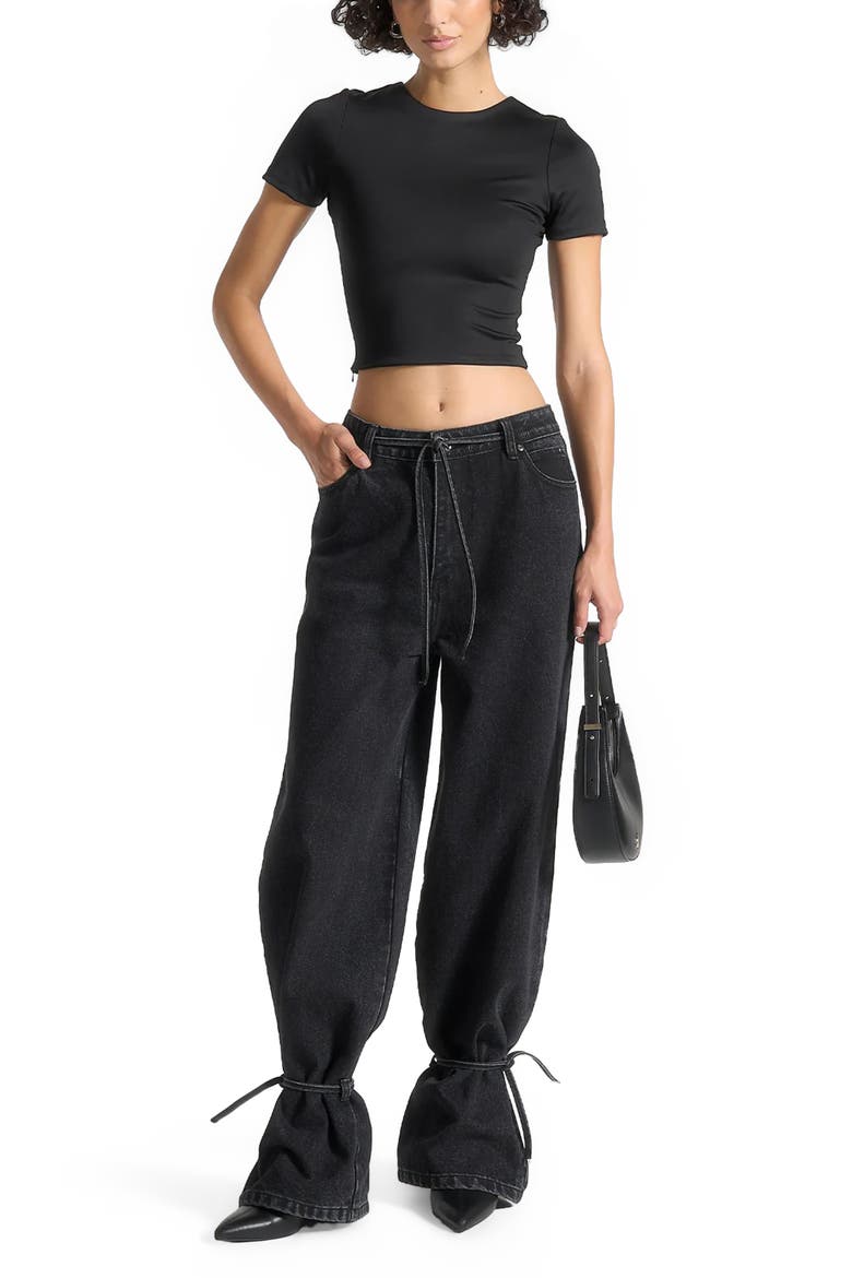Faye Wide Mid Rise Jeans with Tie Waist, Alternate, color, Washed Black