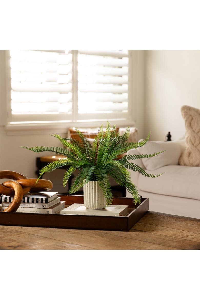 16-in Artificial Boston Fern Plant in Decorative Cement Planter, Alternate, color, Green