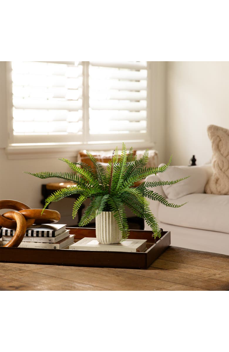 NEARLY NATURAL 16-in Artificial Boston Fern Plant in Decorative Cement Planter, Alternate, color, Green