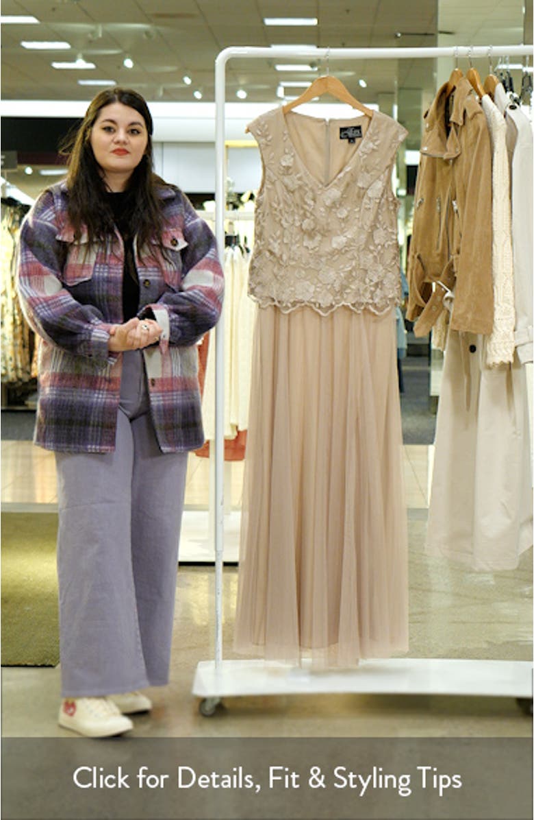 Embroidered Cap Sleeve Mock Evening Dress, sales video thumbnail