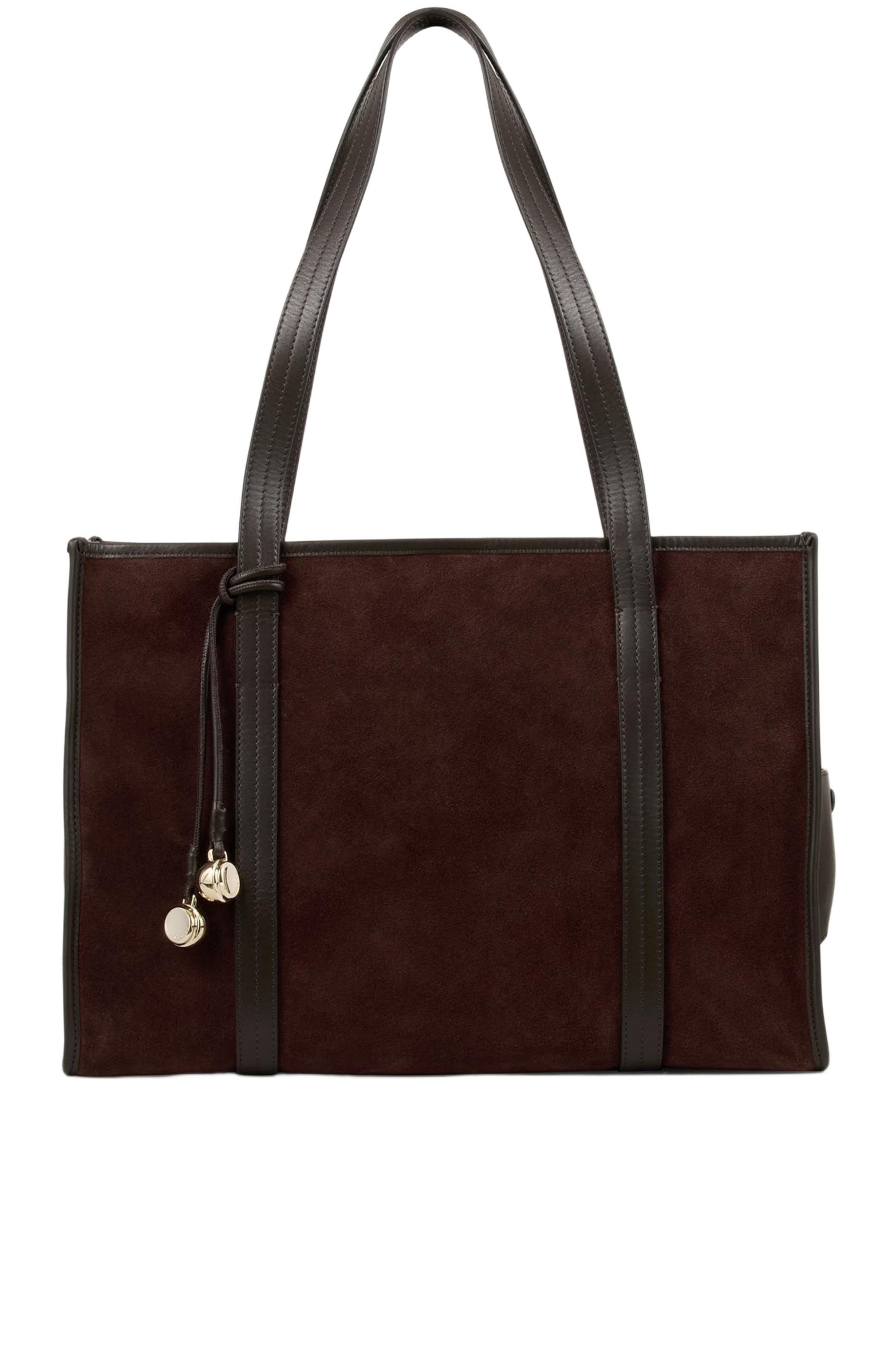 SANDRO Soft suede shopping bag, Main, color, Mahogany