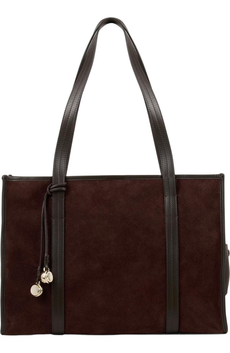 SANDRO Soft suede shopping bag, Main, color, Mahogany