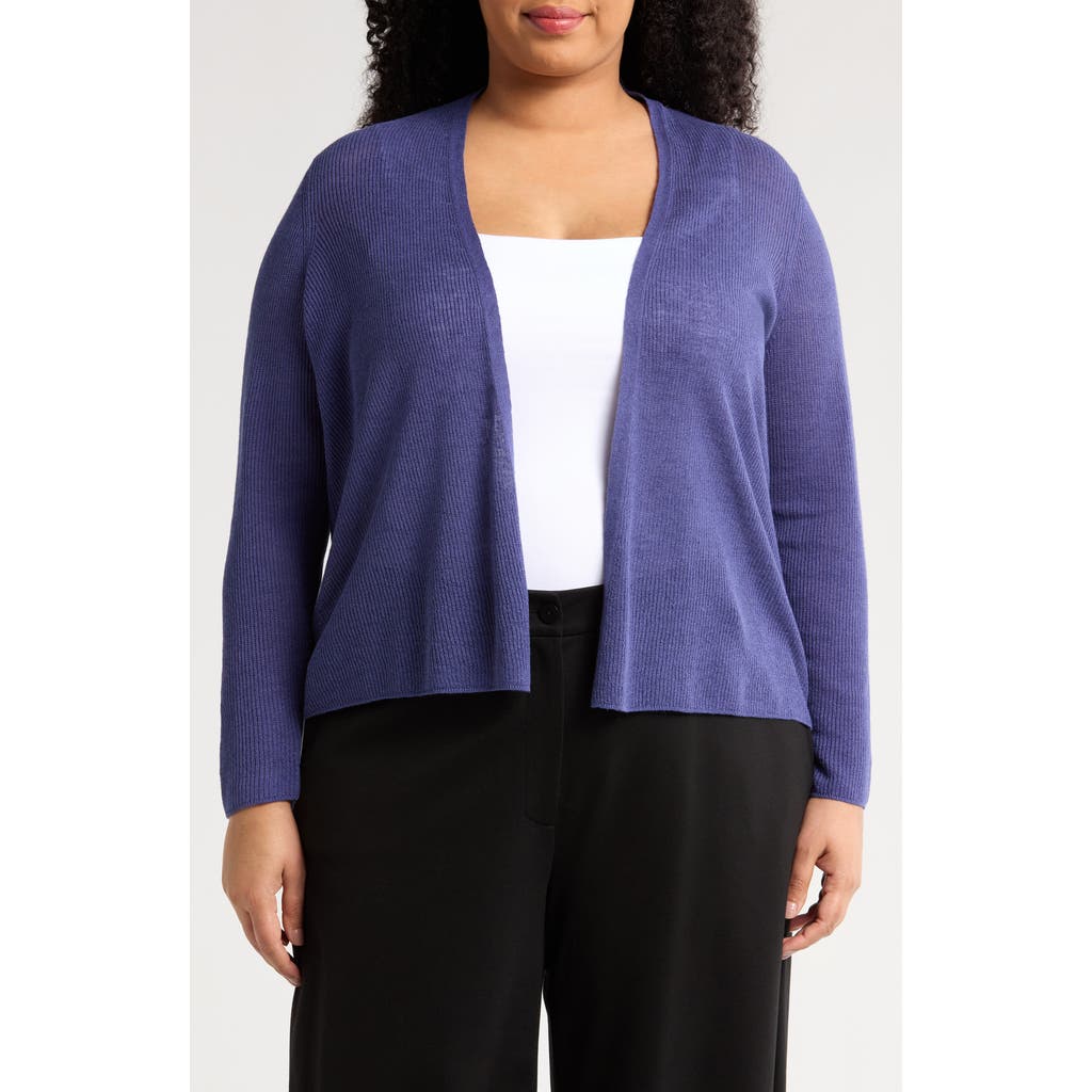 Eileen Fisher Organic Linen & Cotton Cardigan In Blue