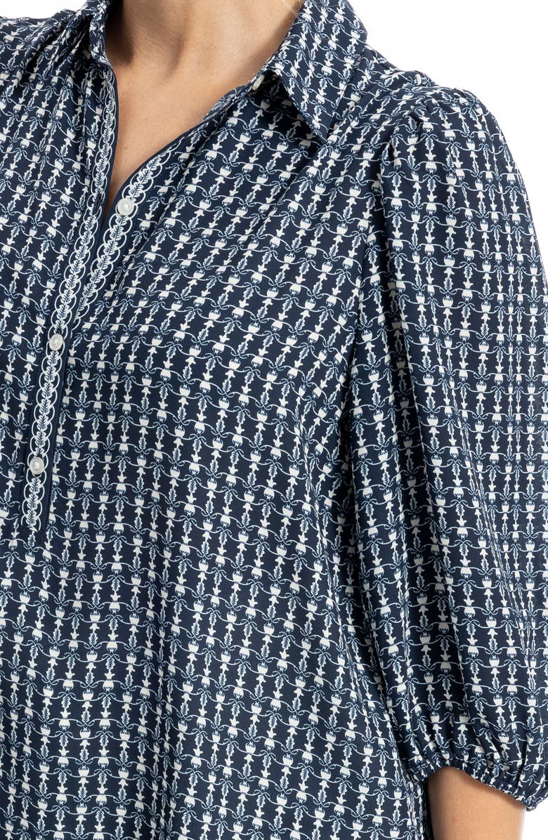 MAX STUDIO Three Quarter Sleeve Top, Alternate, color, Navy Bulb Vines