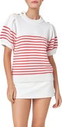 English Factory Stripe Short Sleeve Cotton Sweater