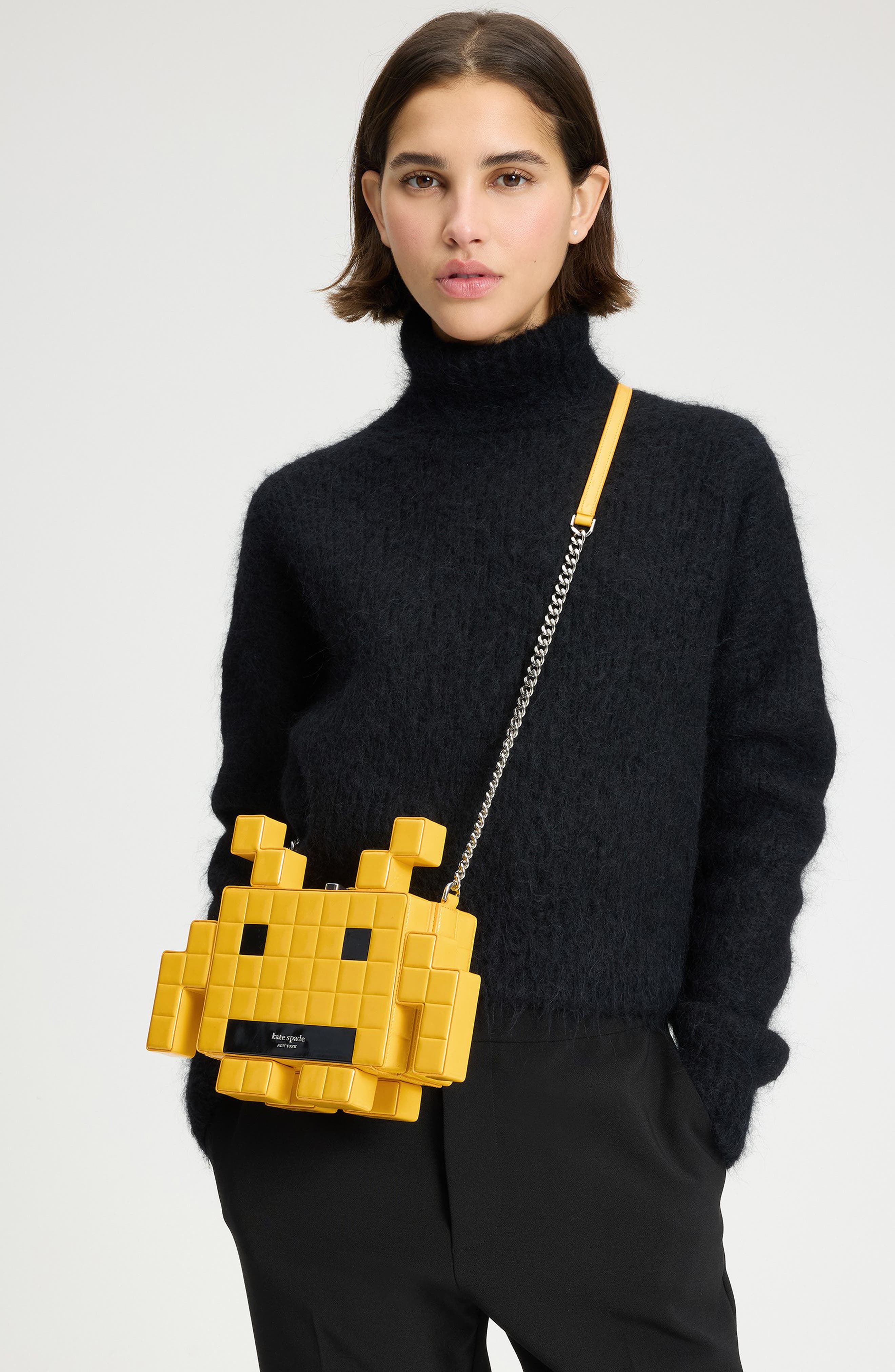 Kate Spade New York x Space Invaders 3D alien patent leather crossbody bag, Alternate, color, 