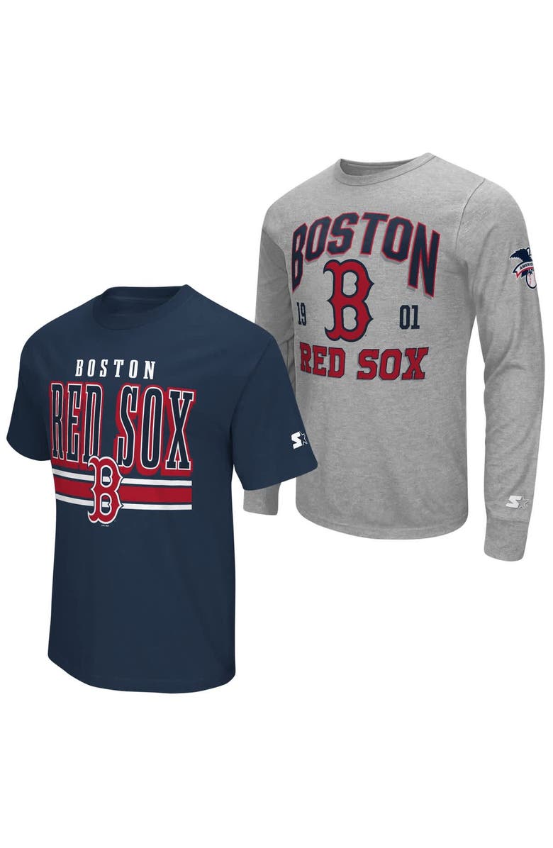 STARTER Men's Starter  Heather Gray/Navy Boston Red Sox Two-Pack Long Sleeve & Short Sleeve T-Shirt Set, Main, color, Navy