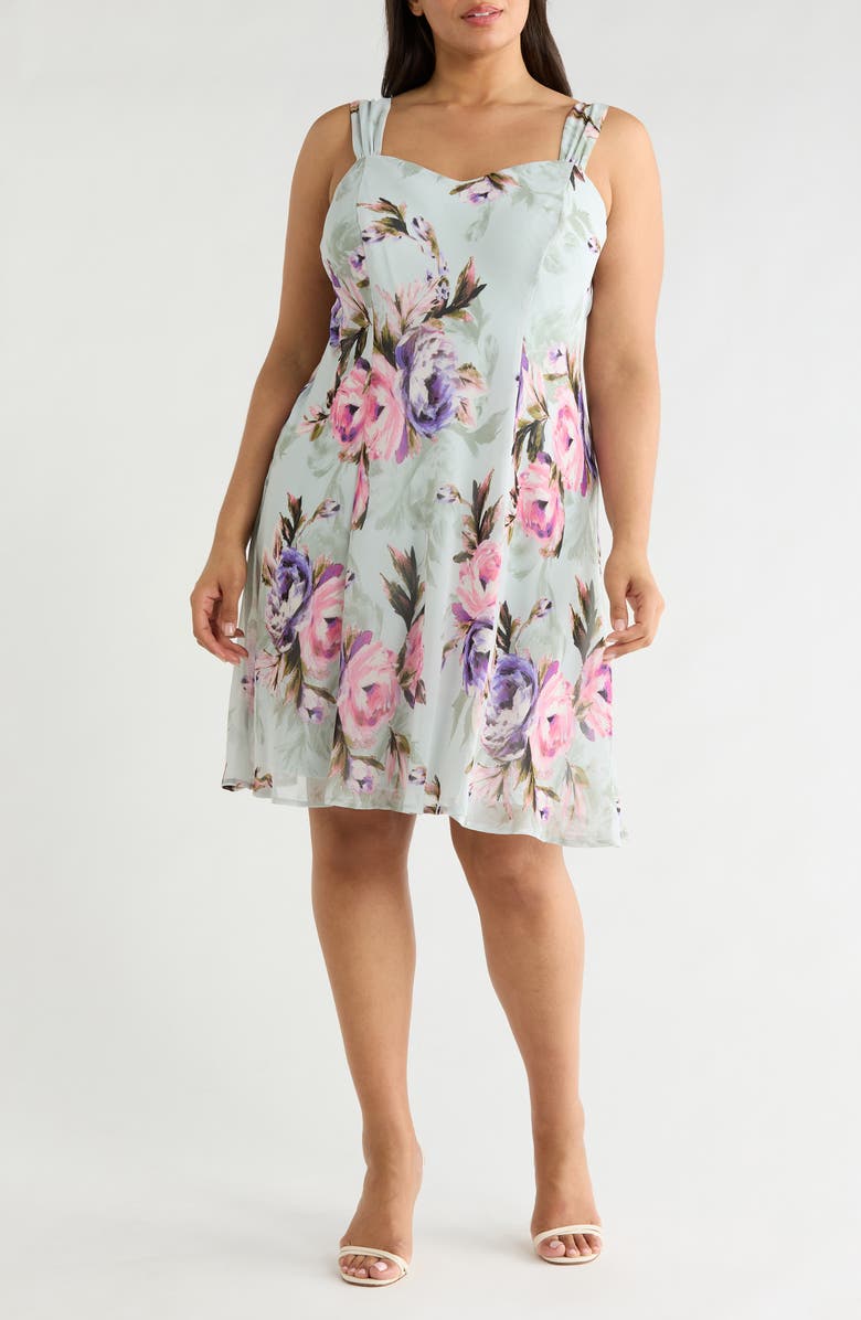 Connected Apparel Floral Chiffon Dress & Lace Shrug Set, Alternate, color, Sage