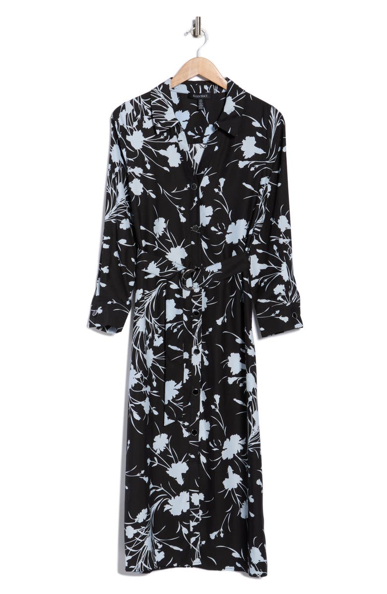 Ellen Tracy Floral Long Sleeve Maxi Shirtdress, Alternate, color, Tranquil Blue Floral Breeze