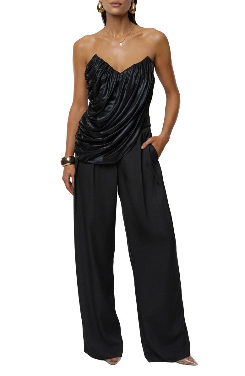 JLUXLABEL Soirée Draped Corset Top, Alternate, color, Black