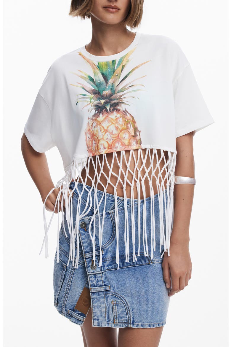 Braided Fringe Crop Graphic T-Shirt, Main, color, WHITE MULTI