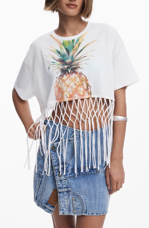 Braided Fringe Crop Graphic T-Shirt