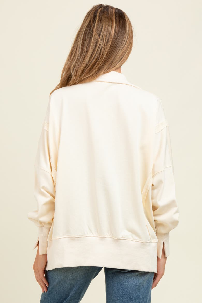 Snap Button Pullover Henley Sweatshirt, Alternate, color, Cream