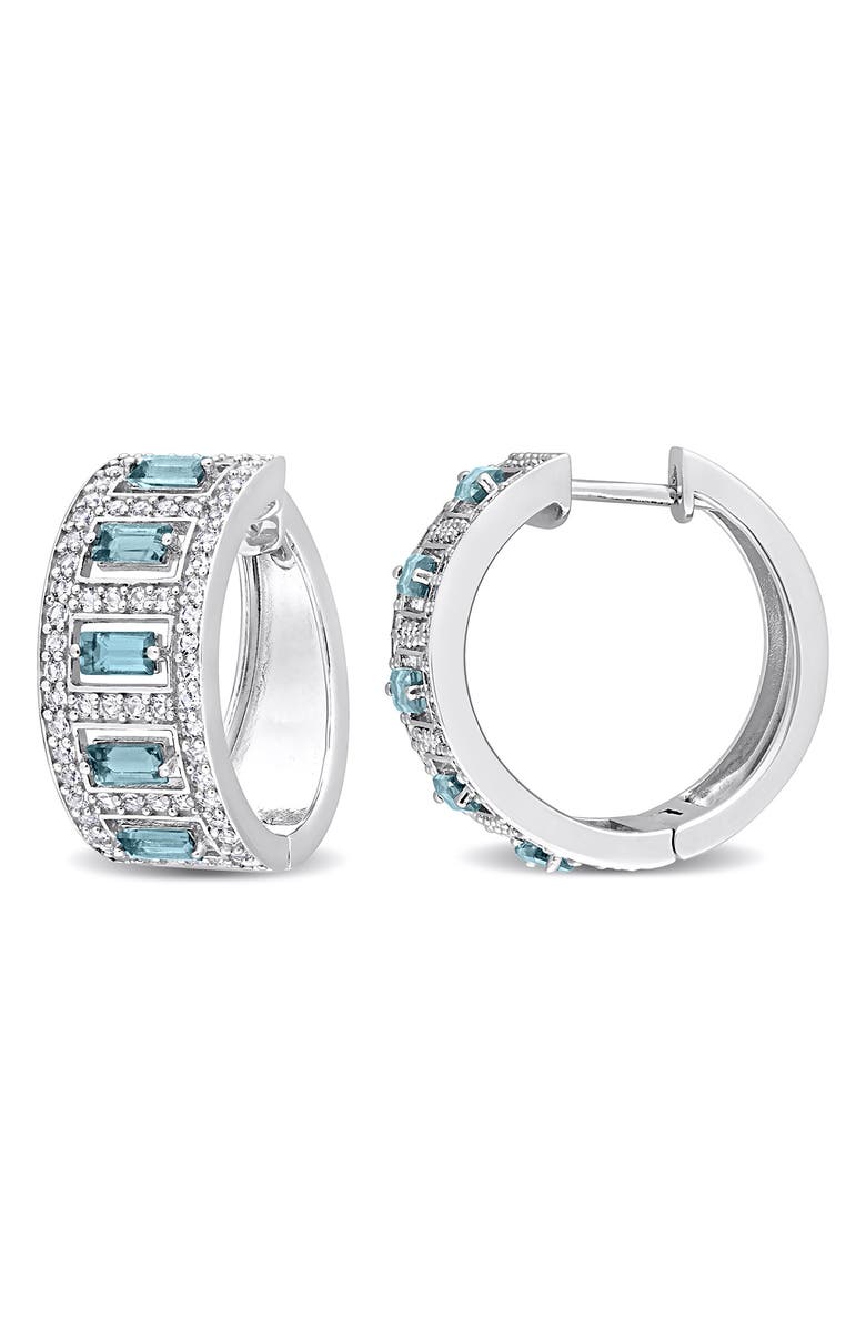 DELMAR Baguette-Cut London Blue Topaz & White Topaz Hoop Earrings, Main, color, 