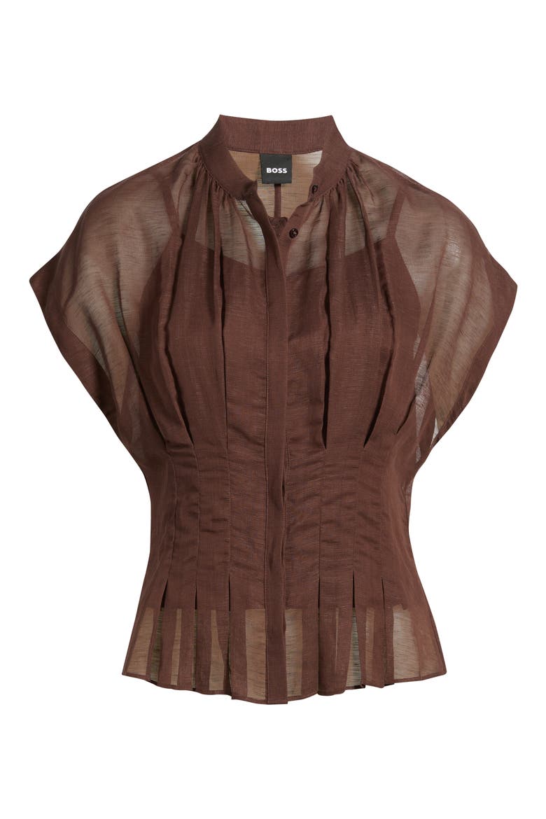 Badavina Pleat Waist Sheer Button-Up Shirt, Alternate, color, MOCHA