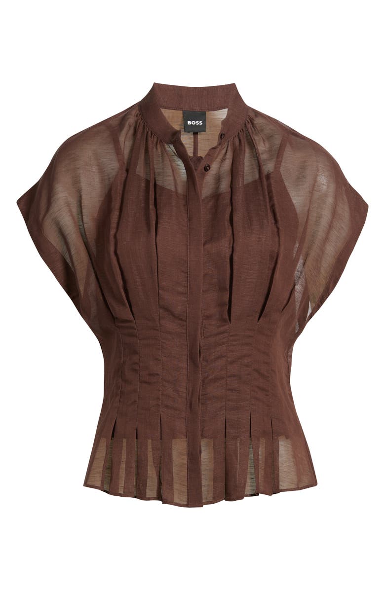 BOSS Badavina Pleat Waist Sheer Button-Up Shirt, Alternate, color, Mocha